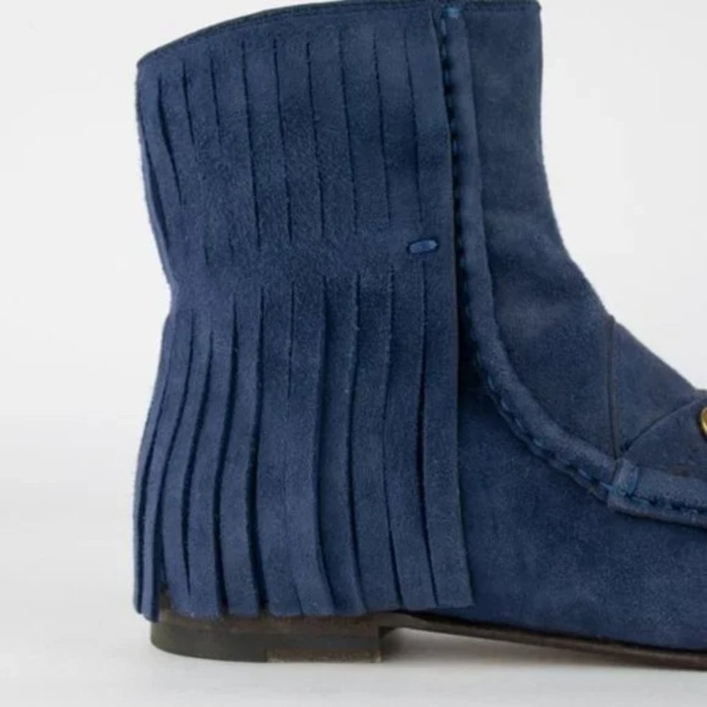 Gucci Blue Suede Fringed Horsebit Loafer Ankle Boots - Picture 6 of 9